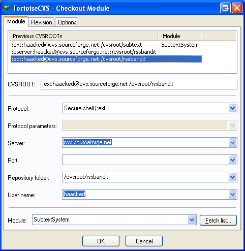 CVS Checkout Module Dialog